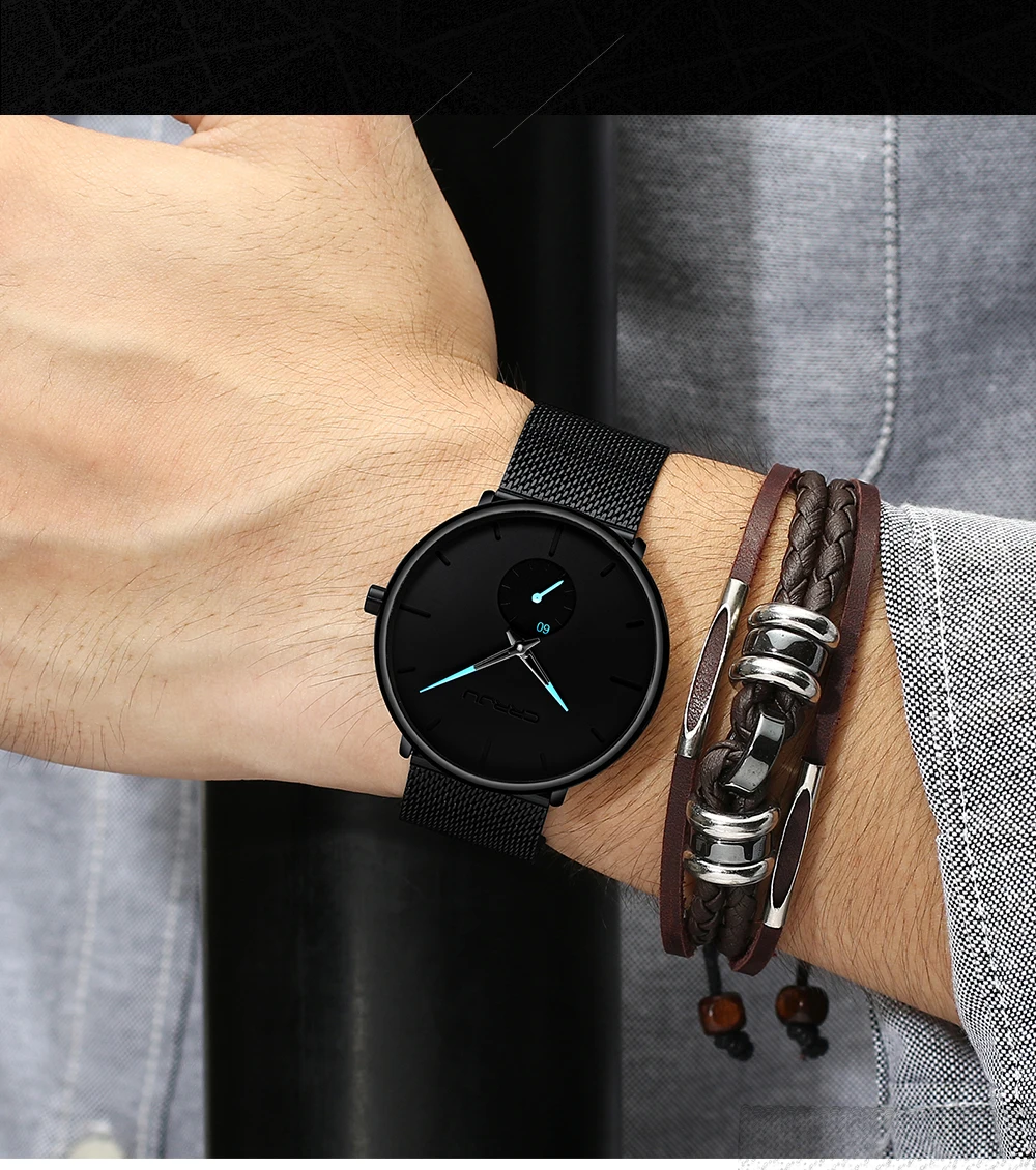 Men Watch CRRJU Watch Women Quartz Dress Watch for Men Dress Watches Fashion Unisex Ultra Thin Wristwatch Relojes Para Hombre