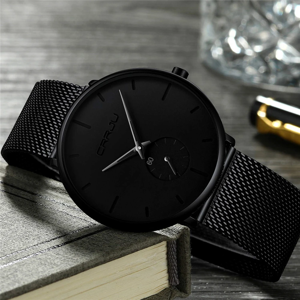 Men Watch CRRJU Watch Women Quartz Dress Watch for Men Dress Watches Fashion Unisex Ultra Thin Wristwatch Relojes Para Hombre
