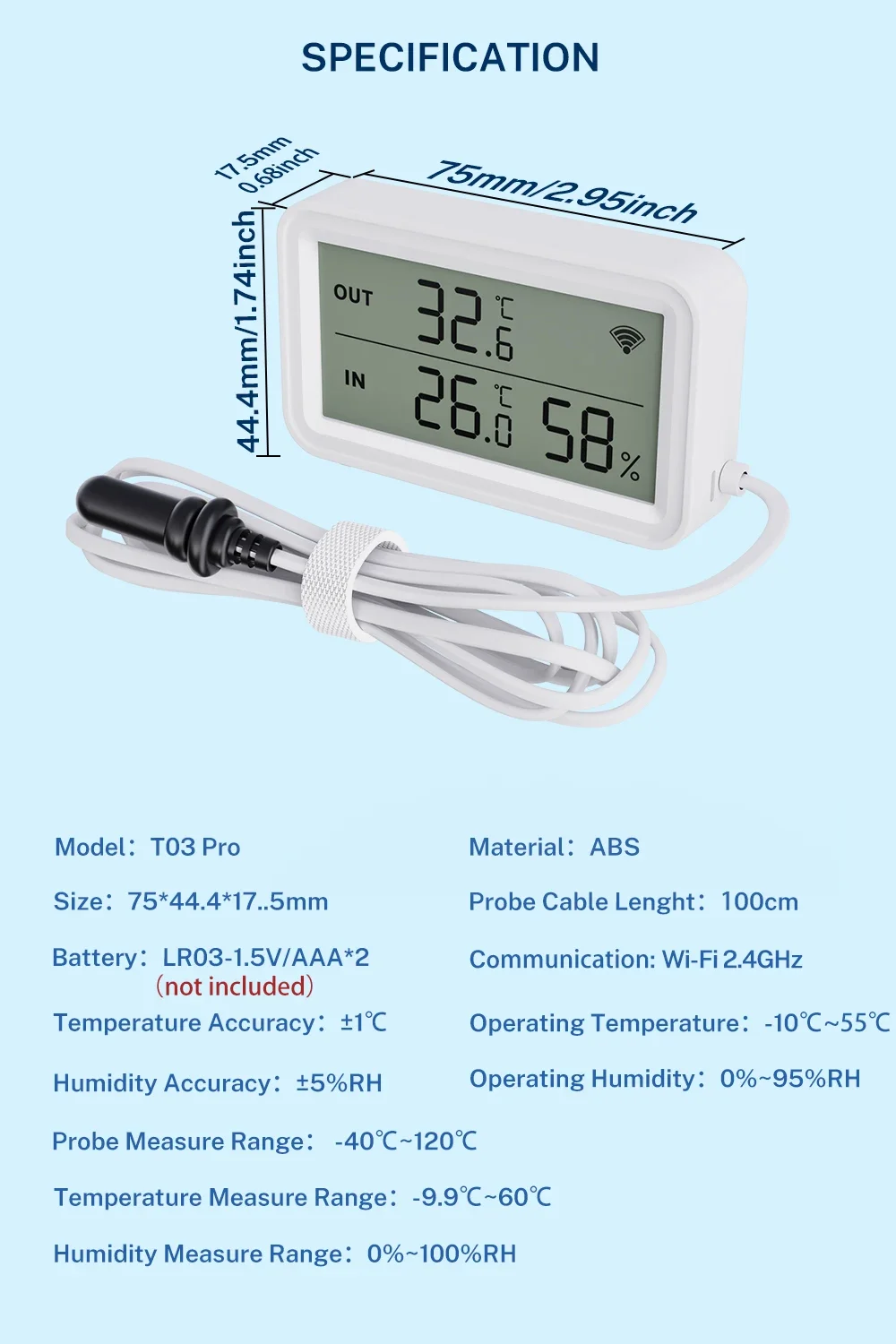 Tuya WiFi Temperature Humidity Sensor With External Probe APP Remote Control Thermometer Hygrometer Work With SmartLife Alexa