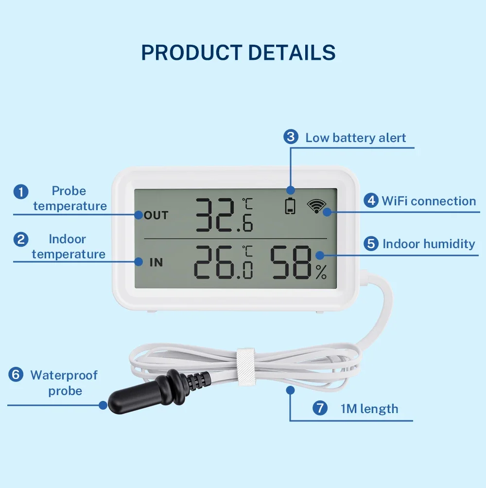 Tuya WiFi Temperature Humidity Sensor With External Probe APP Remote Control Thermometer Hygrometer Work With SmartLife Alexa
