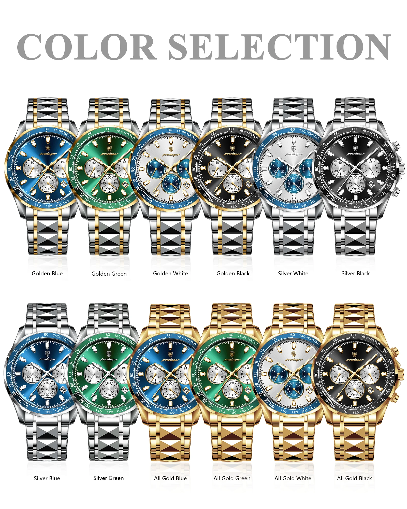 POEDAGAR Luxury Brand Men Watch Waterproof Luminous Stainless Steel Men's Watches Chronograph Date Quartz Business Watch For Man