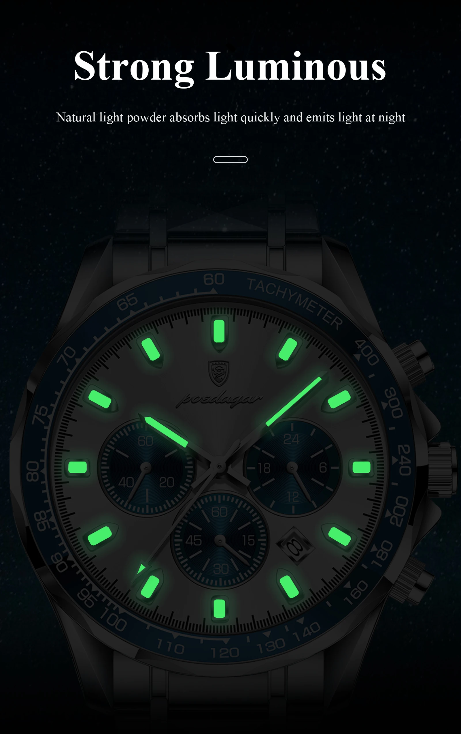 POEDAGAR Luxury Brand Men Watch Waterproof Luminous Stainless Steel Men's Watches Chronograph Date Quartz Business Watch For Man