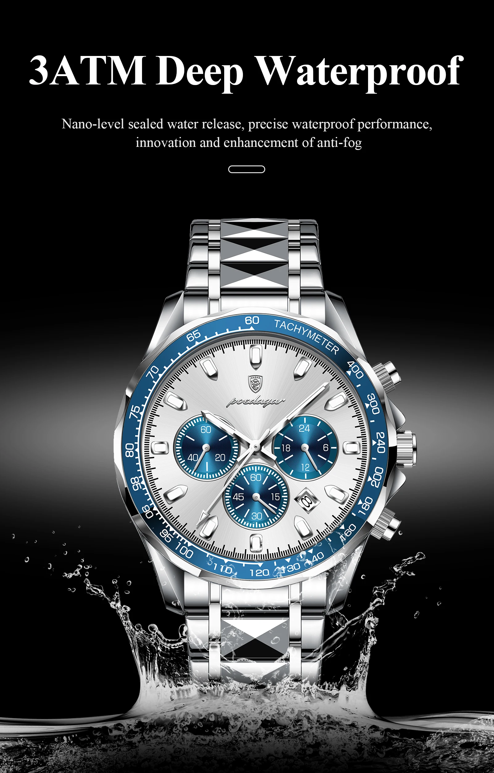 POEDAGAR Luxury Brand Men Watch Waterproof Luminous Stainless Steel Men's Watches Chronograph Date Quartz Business Watch For Man