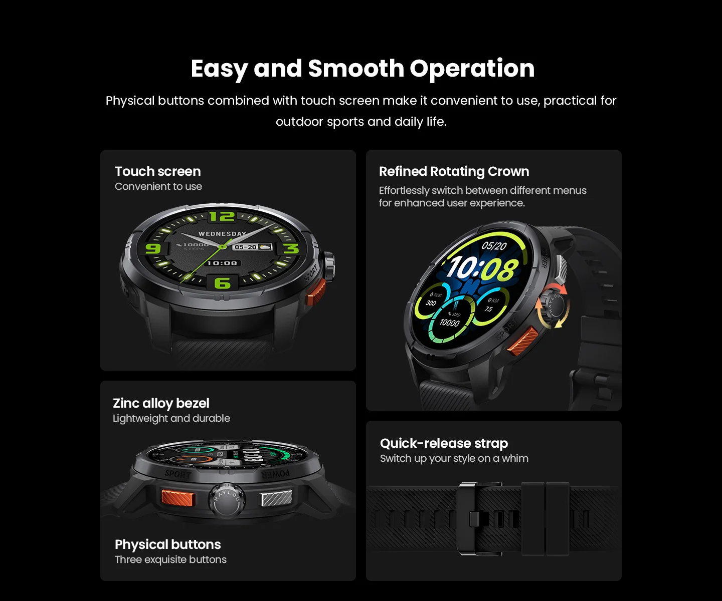 HAYLOU Solar Ultra GPS Smartwatch 1.6” AMOLED Display 5ATM Waterproof Built-in GPS Bluetooth Phone Calls Sports Smart Watch