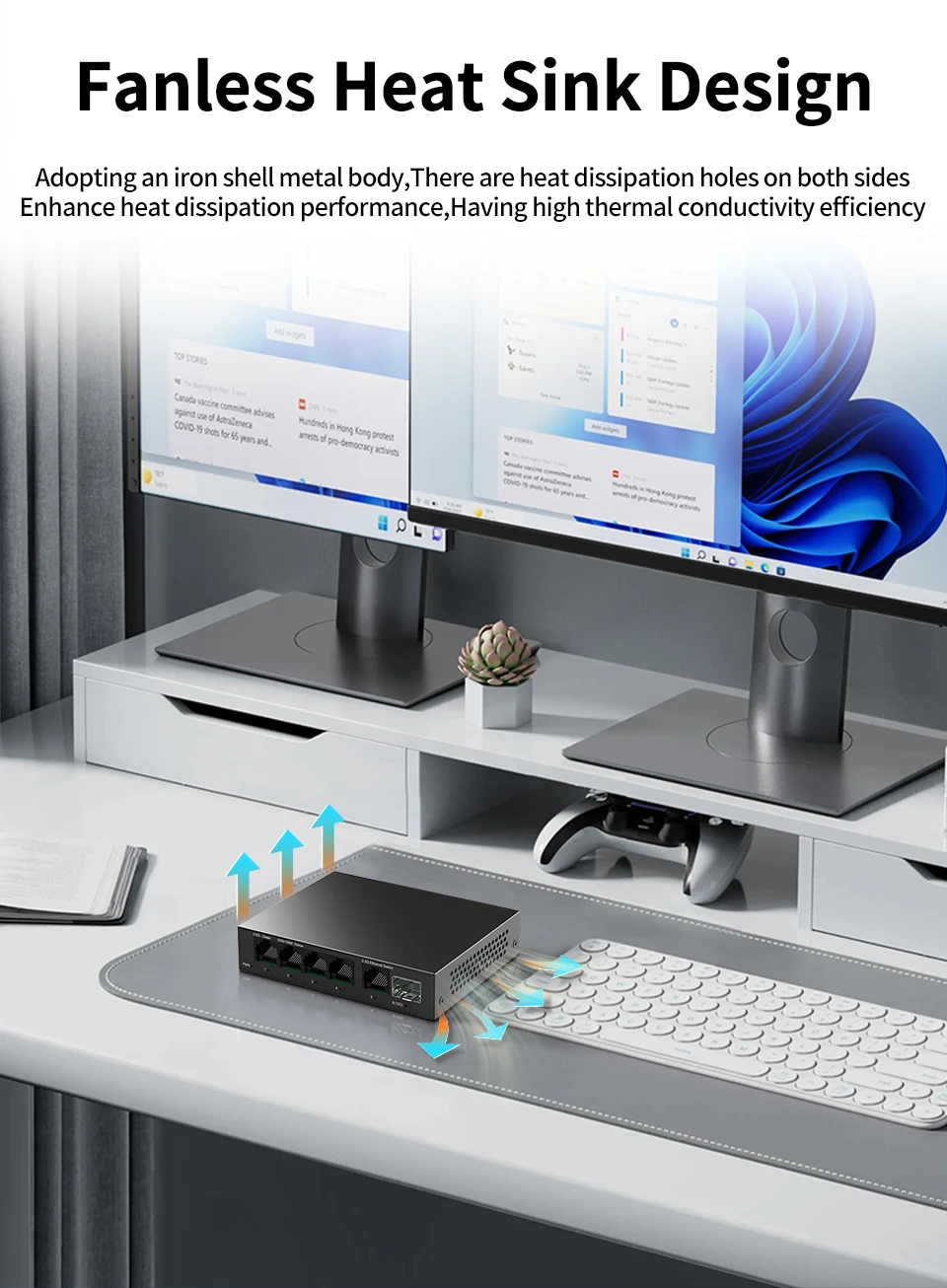 5 Port 2.5GbE Ethernet Switch Unmanaged 2.5Gbps Network Switch 1 Port 10Gb SFP+ Slot Home Lab Setup Switch Plug and Play