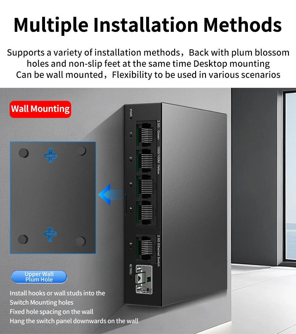 5 Port 2.5GbE Ethernet Switch Unmanaged 2.5Gbps Network Switch 1 Port 10Gb SFP+ Slot Home Lab Setup Switch Plug and Play