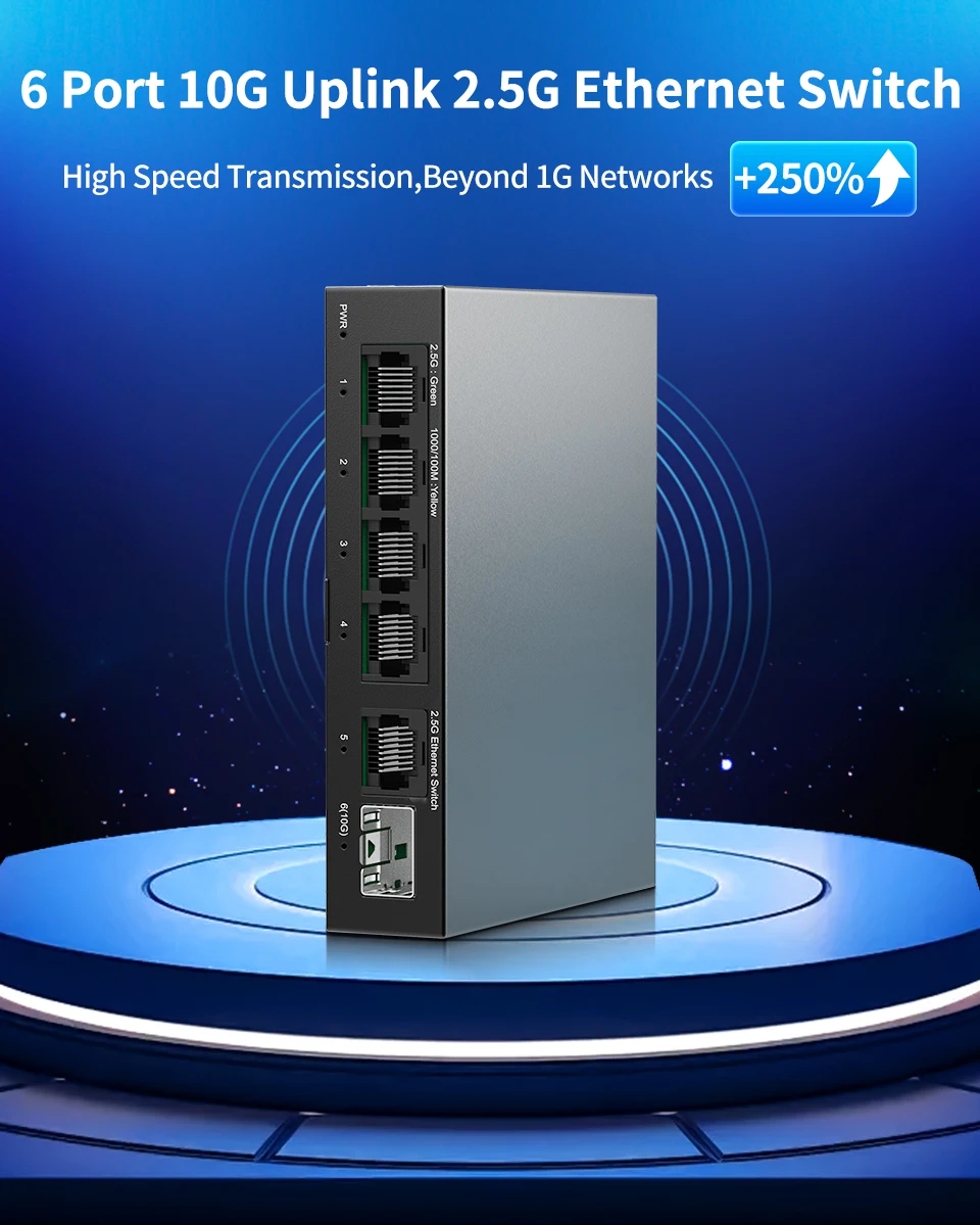 5 Port 2.5GbE Ethernet Switch Unmanaged 2.5Gbps Network Switch 1 Port 10Gb SFP+ Slot Home Lab Setup Switch Plug and Play