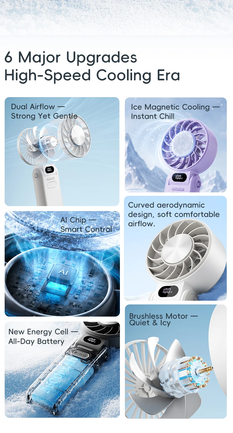 Kinscoter New Cooling Handheld Fan 3600mAh Foldable Portable Fan 100-level Free Control High Speed Mini Personal Fan W/ Lanyard
