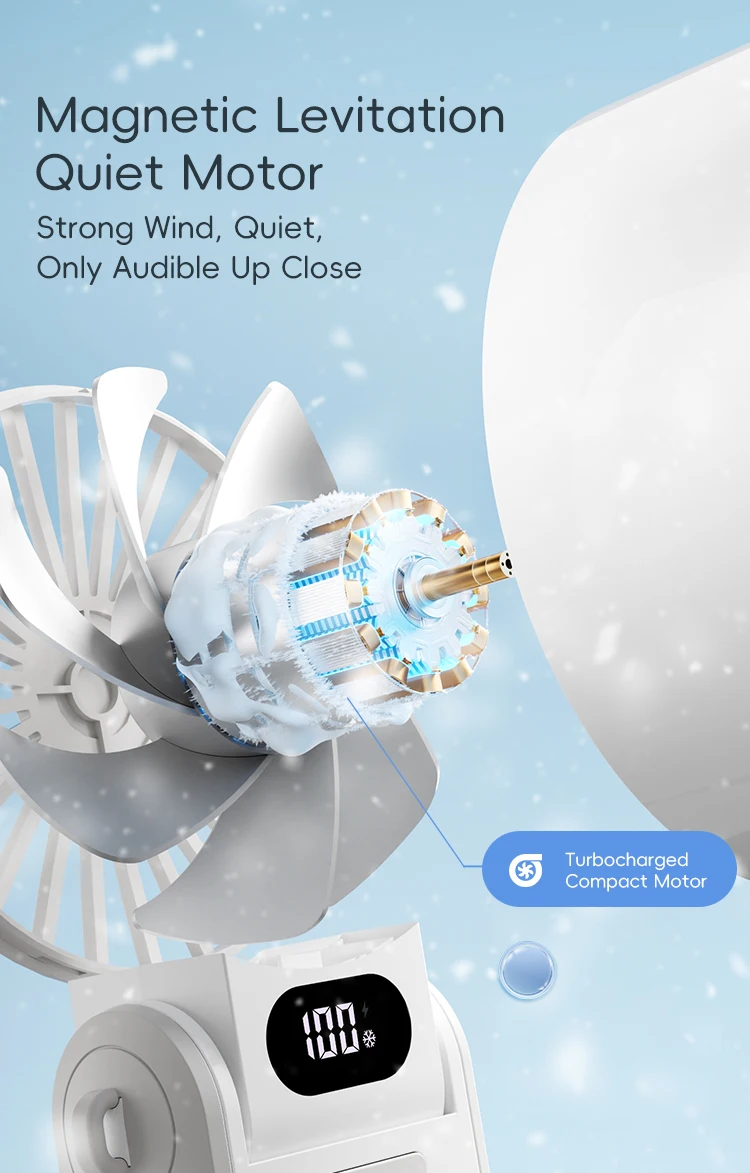 Kinscoter New Cooling Handheld Fan 3600mAh Foldable Portable Fan 100-level Free Control High Speed Mini Personal Fan W/ Lanyard