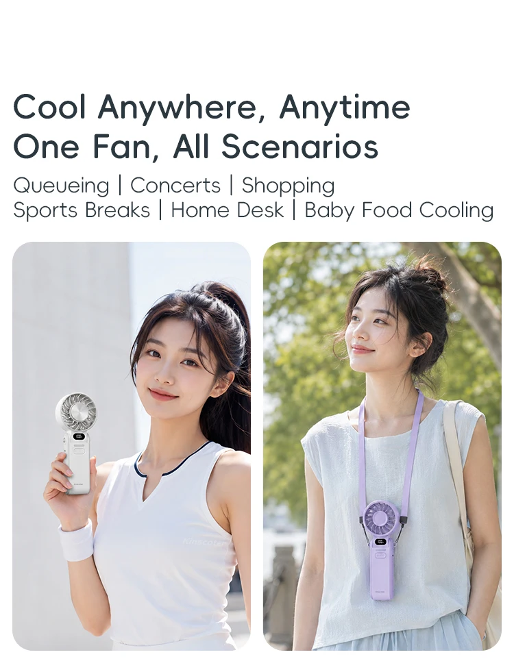 Kinscoter New Cooling Handheld Fan 3600mAh Foldable Portable Fan 100-level Free Control High Speed Mini Personal Fan W/ Lanyard