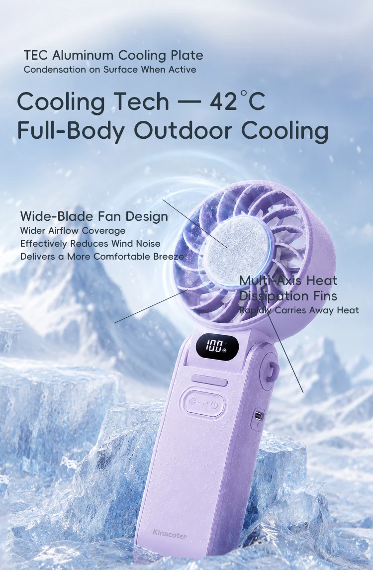 Kinscoter New Cooling Handheld Fan 3600mAh Foldable Portable Fan 100-level Free Control High Speed Mini Personal Fan W/ Lanyard