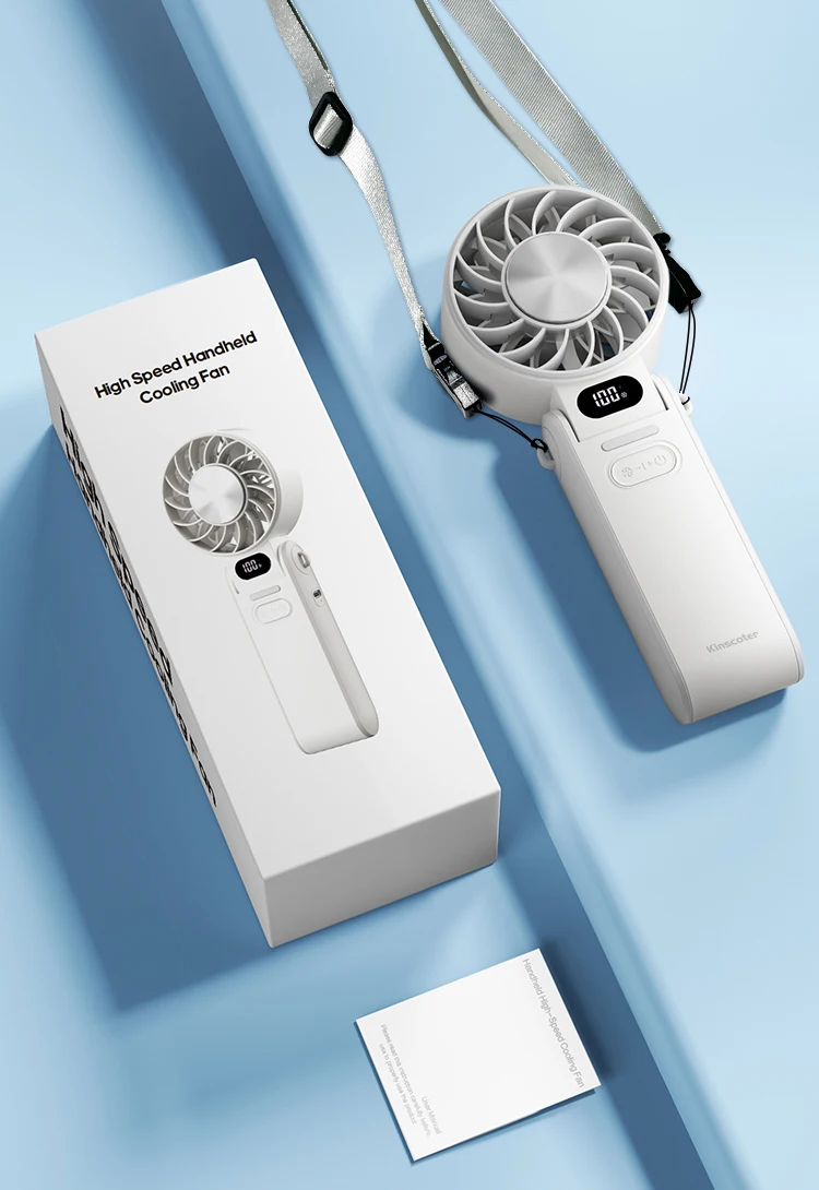 Kinscoter New Cooling Handheld Fan 3600mAh Foldable Portable Fan 100-level Free Control High Speed Mini Personal Fan W/ Lanyard