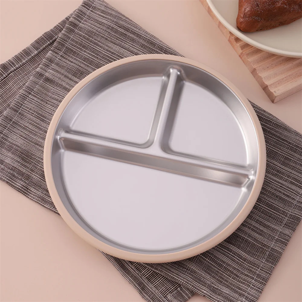Color Kids 1PCS Stainless Steel Plate Detachable Suction Dishes Baby Feeding Sucker Bowl Food Grade Silicone Food Tray Tableware