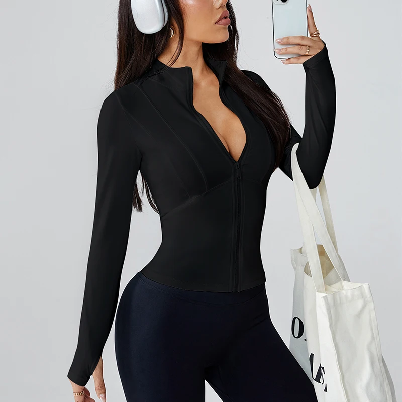 Yoga wear women's spring and summer stand-up collar zipper jacket slimming sun-protective long-sleeved high-end and fitness top