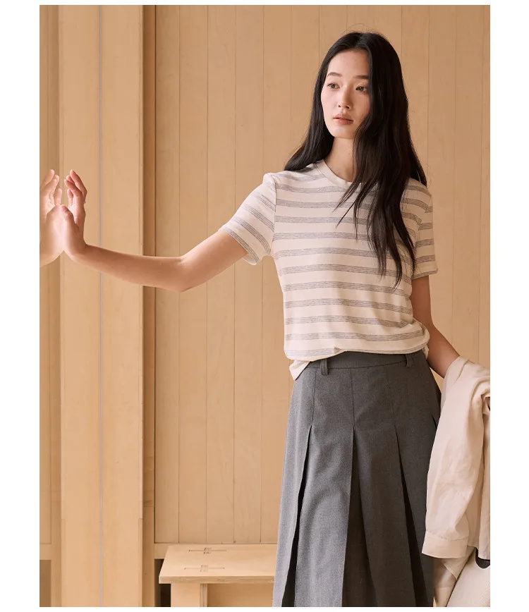 Silk Short Sleeve Women's Summer Round Neck Wool Outerwear T-shirt Slim Fit Base Shirt