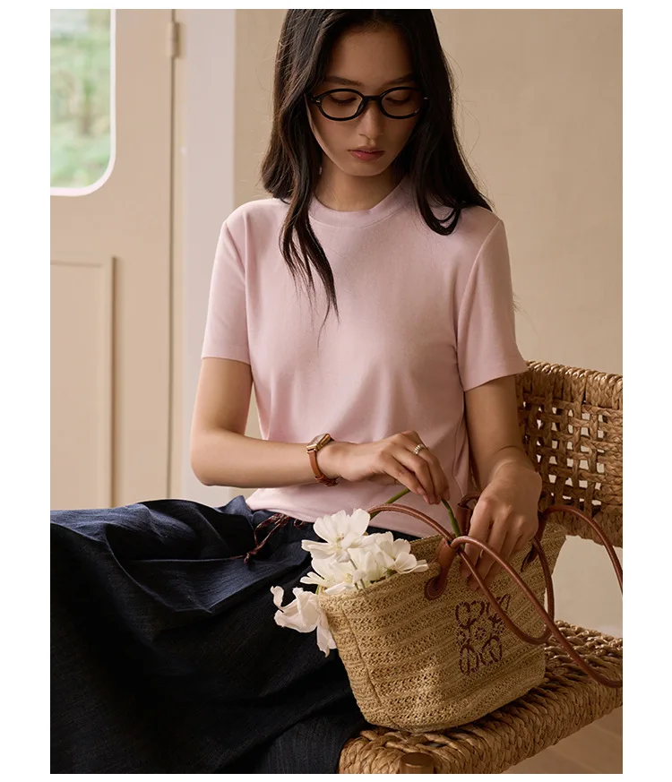 Silk Short Sleeve Women's Summer Round Neck Wool Outerwear T-shirt Slim Fit Base Shirt