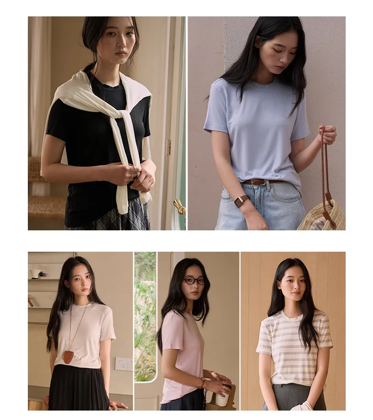 Silk Short Sleeve Women's Summer Round Neck Wool Outerwear T-shirt Slim Fit Base Shirt