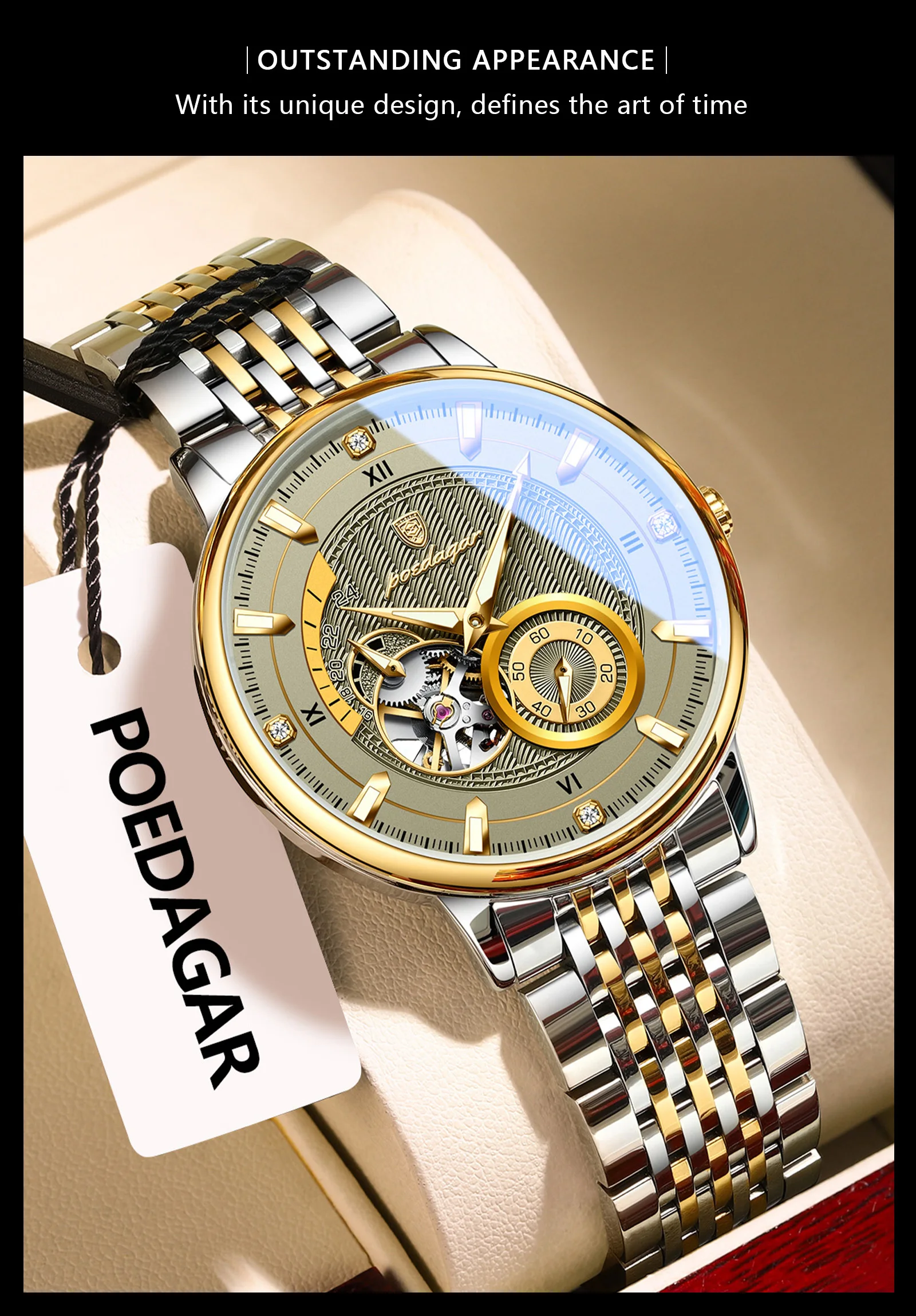 POEDAGAR Top Luxury Man Wristwatch Luminous Hollow Tourbillon Stainless Steel Men Clock Mechanical Automatic Men's Watches Reloj