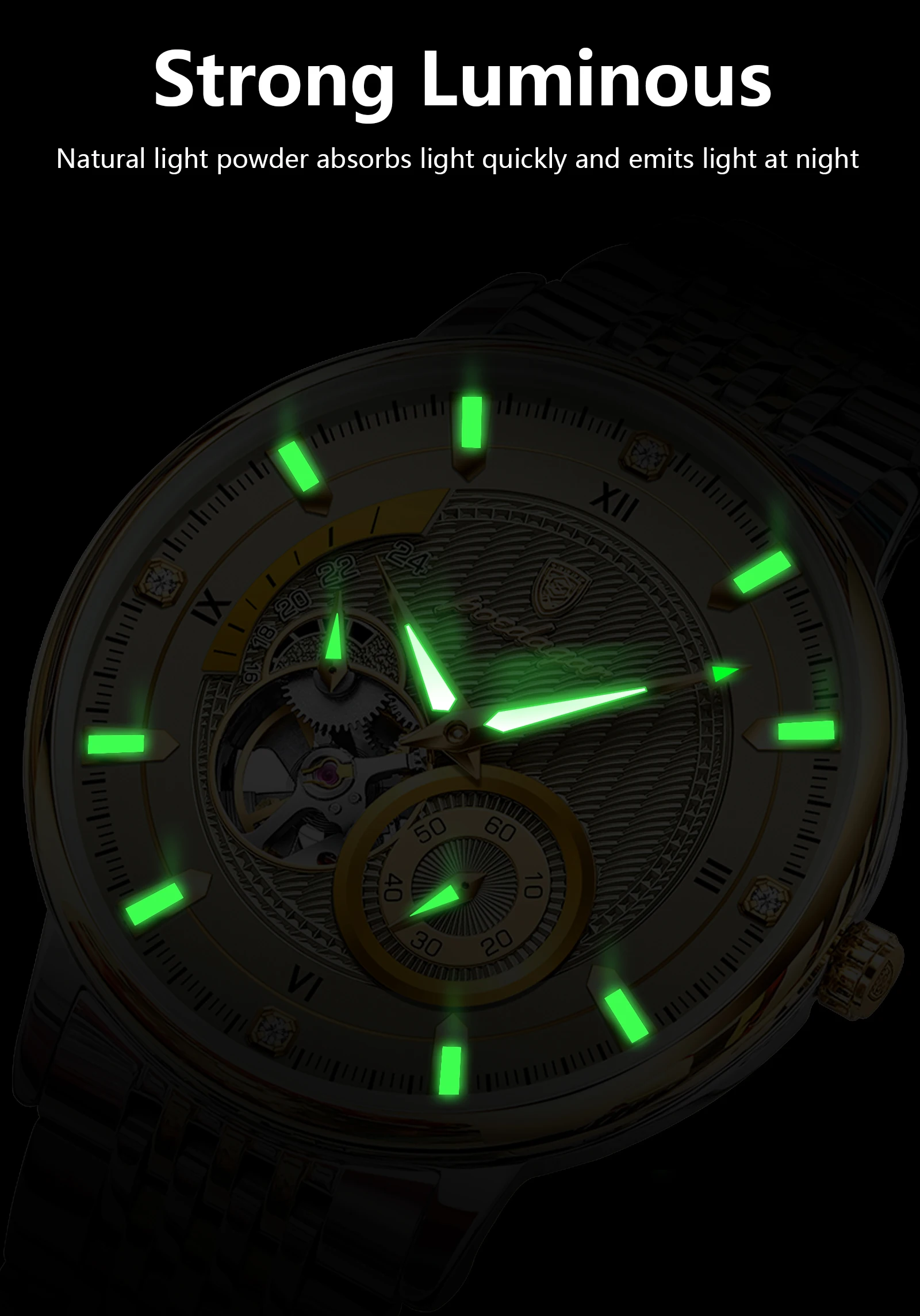 POEDAGAR Top Luxury Man Wristwatch Luminous Hollow Tourbillon Stainless Steel Men Clock Mechanical Automatic Men's Watches Reloj