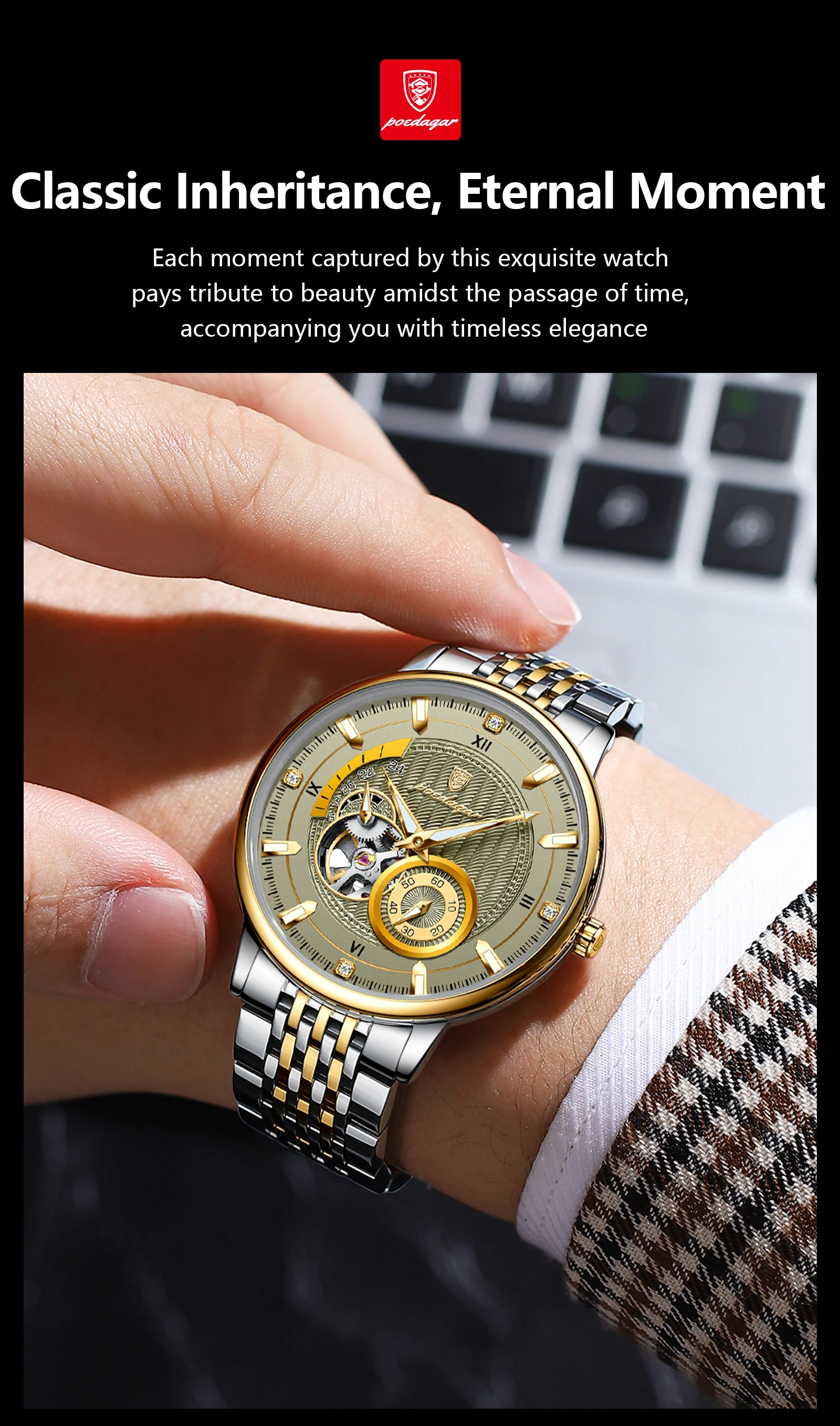 POEDAGAR Top Luxury Man Wristwatch Luminous Hollow Tourbillon Stainless Steel Men Clock Mechanical Automatic Men's Watches Reloj