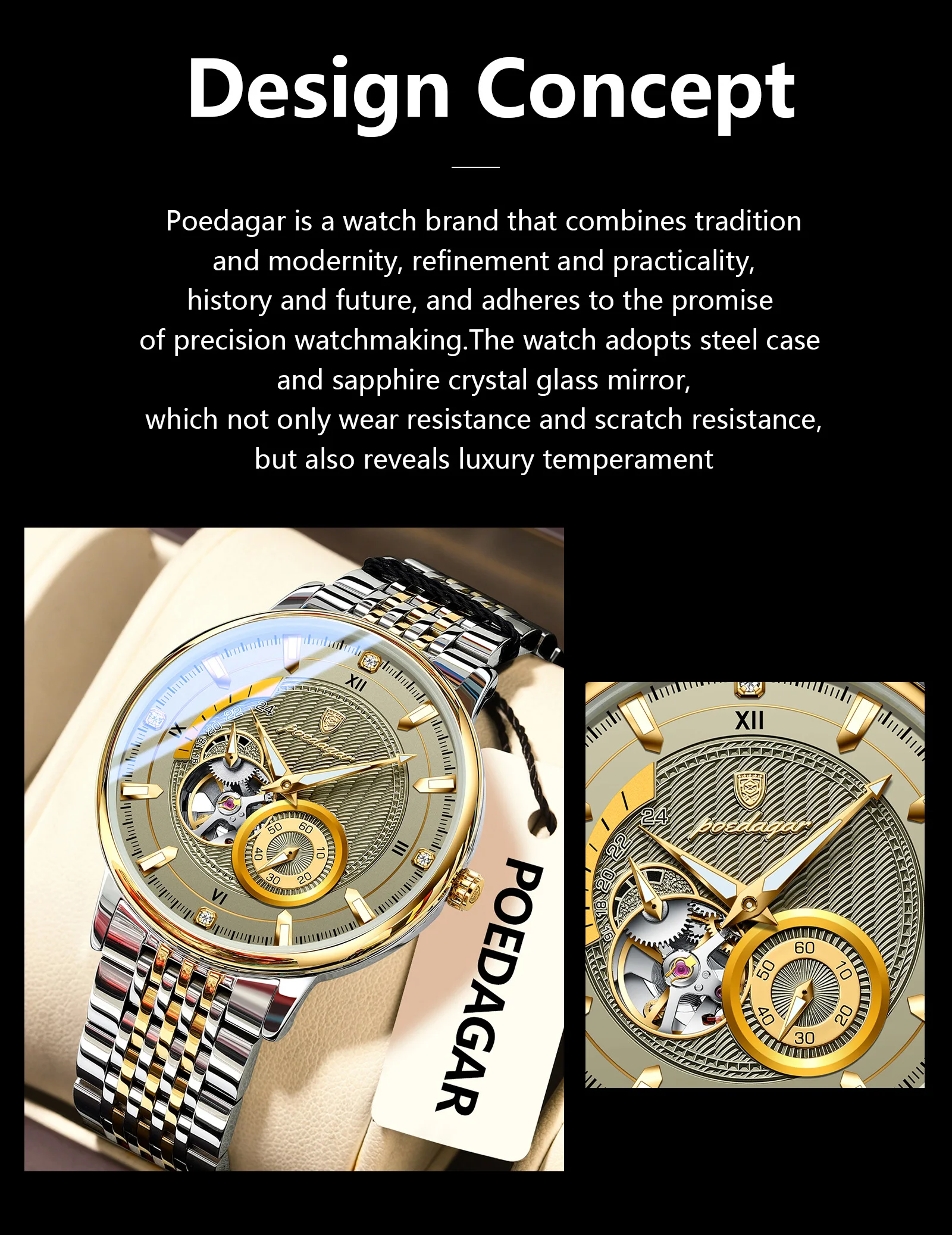 POEDAGAR Top Luxury Man Wristwatch Luminous Hollow Tourbillon Stainless Steel Men Clock Mechanical Automatic Men's Watches Reloj