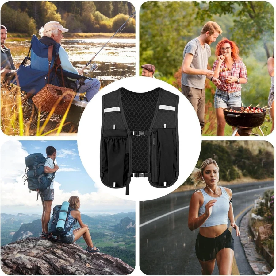 Biking Running Storage Vest Backpack Lightweight Running Vest Reflective Hydration Water Chest Pack Phone Storage Pocket