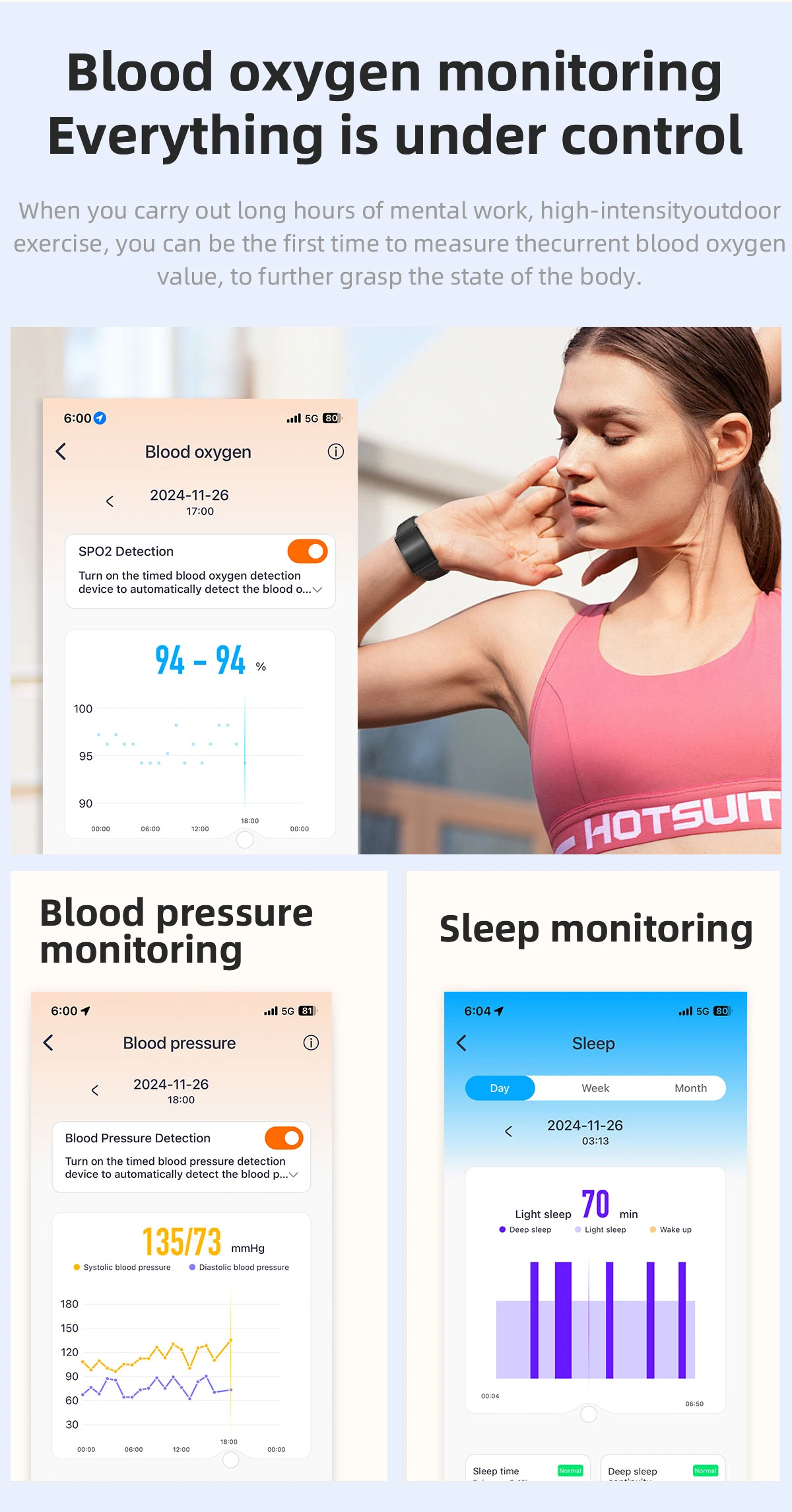 LIGE NO Screen Smart Wristbands With Heart Rate Sleep AI Health Monitor Report Smart Bracelet Incoming Call Notification Watches