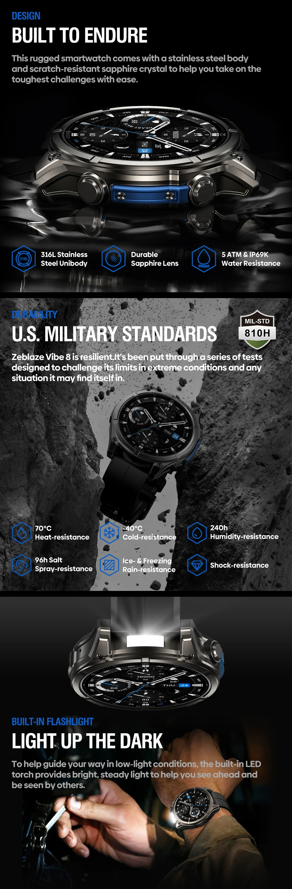 NEW 2025 Zeblaze VIBE 8 Voice Calling 1.43" AMOLED Display Smart Watch Built-in Flashlight Heart Rate Blood Pressure Smart Watch