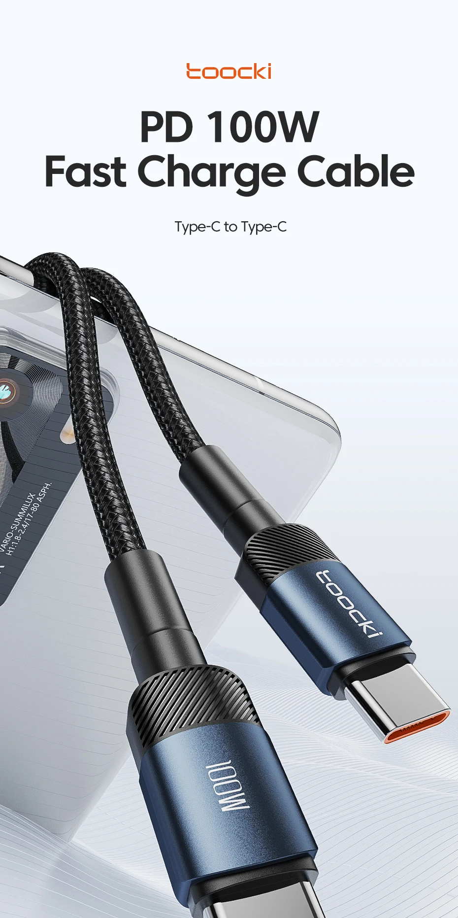 Toocki 100W USB C To Type C Cable PD3.0 Fast Charging Charger Cable Data Cord For Macbook Huawei Xiaomi POCO Samsung USB-C Cable
