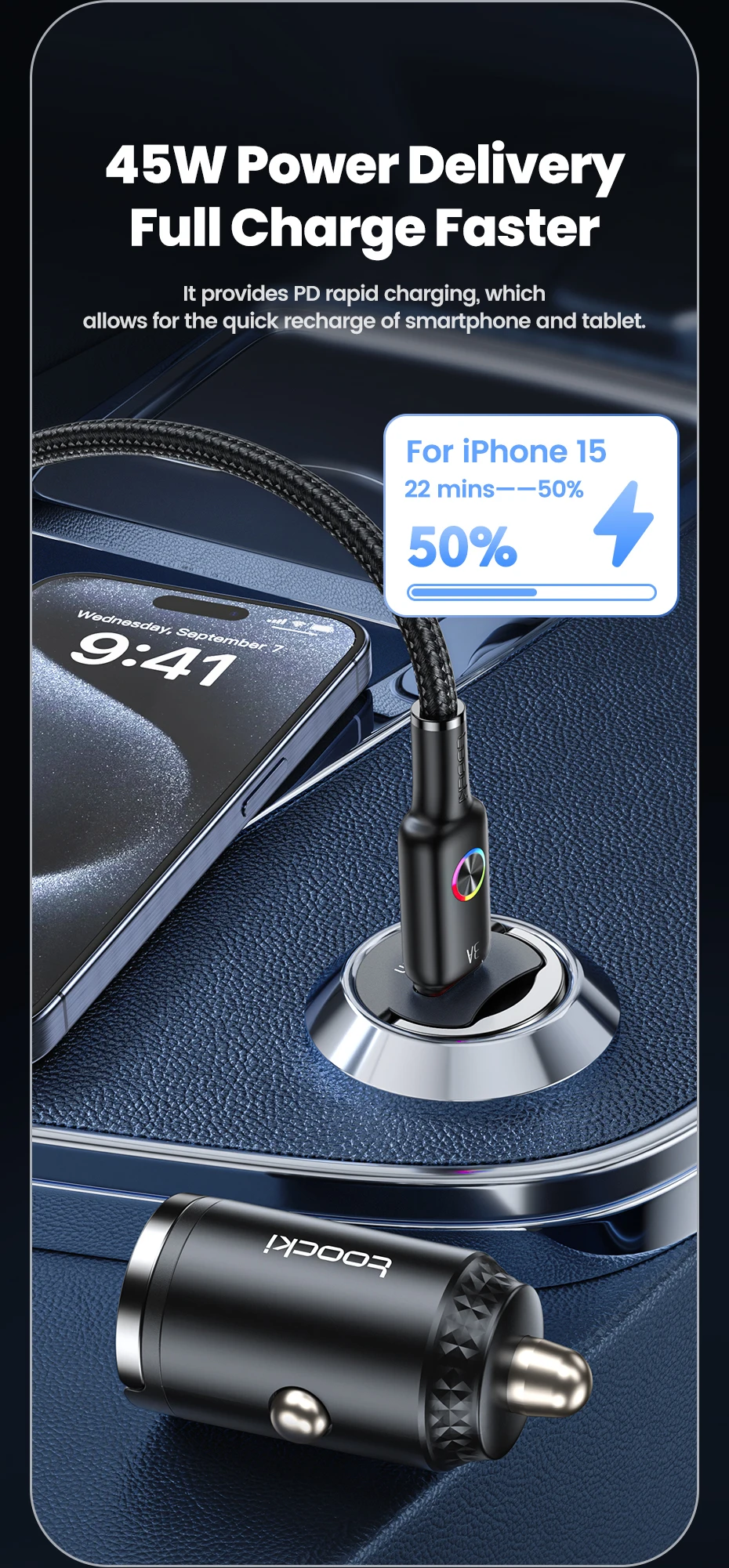 Toocki 45W USB Type C Dual Ports Car Charger Quick Charge 3.0 FCP SCP For iPhone Xiaomi Huawei Samsung Fast Charging Car Charger