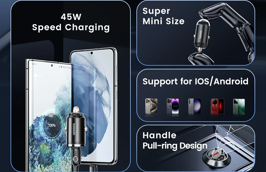 Toocki 45W USB Type C Dual Ports Car Charger Quick Charge 3.0 FCP SCP For iPhone Xiaomi Huawei Samsung Fast Charging Car Charger