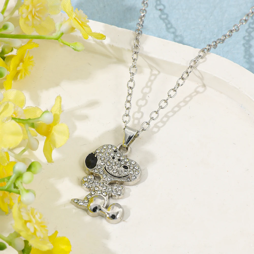 Cartoon Snoopy Full Zircon Necklace Couple Gift Pendant Cartoon Dog Clavicle Chain Valentine's Day Necklace
