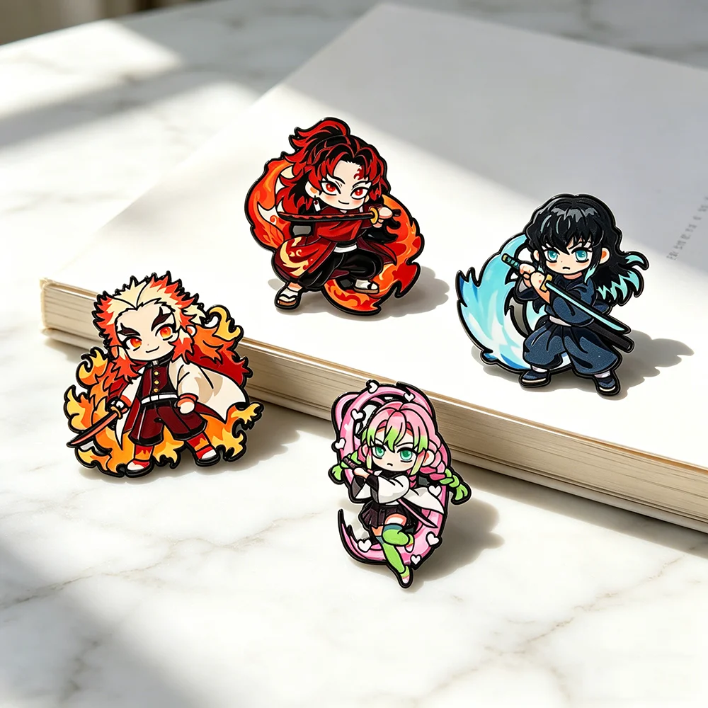 4pcs/Set Demon Slayer Kimetsu No Yaiba Anime Collectible Pins Set Hashira & Yoriichi Enamel Brooches for Backpack Decor