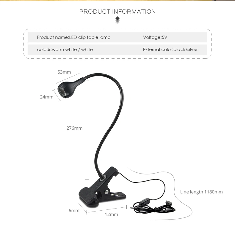 Flexible Table Lamp USB Power Lamp Reading Book Light With Holder Clip Study Reading Lamps Bedside Table Bedroom Decor Nightlamp