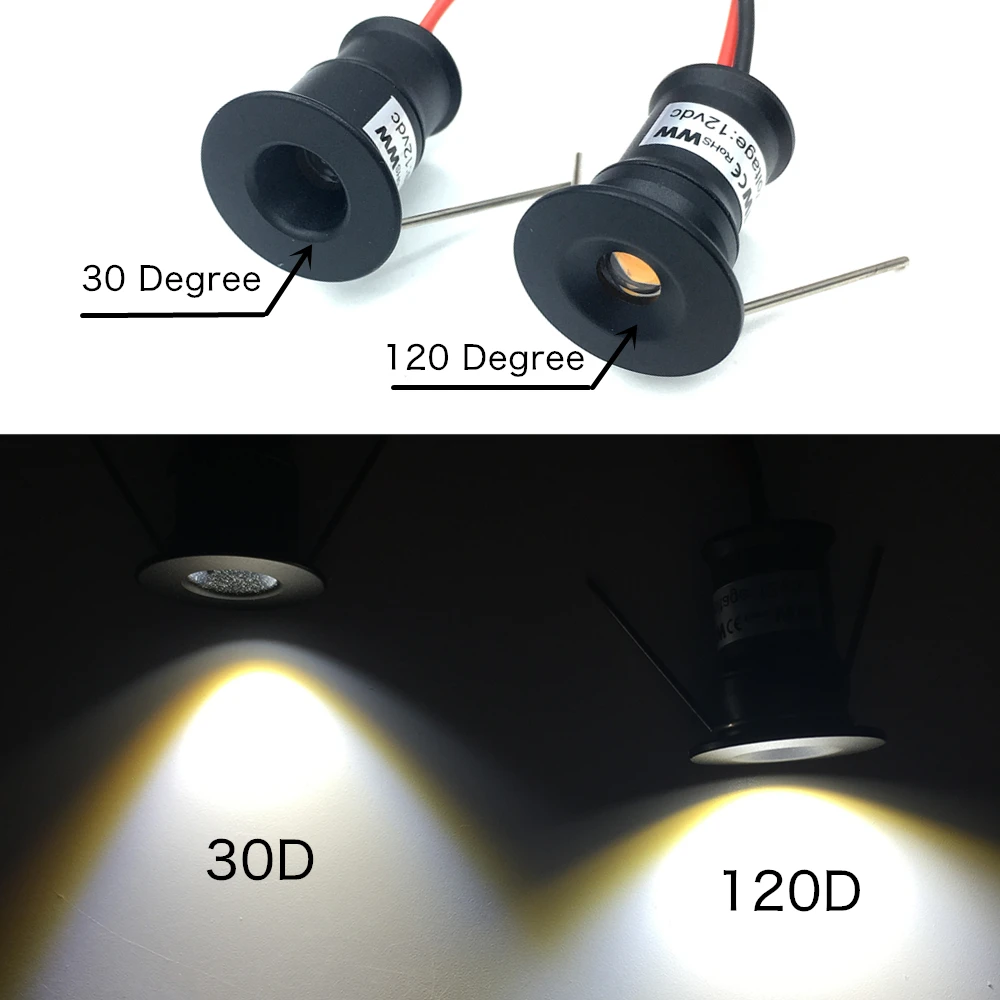 1W Mini Spotlight IP65 15mm Recessed Spot Leds Lights 12V Ceiling Downlight Stair Cabinet Spots Lamp with Transformer