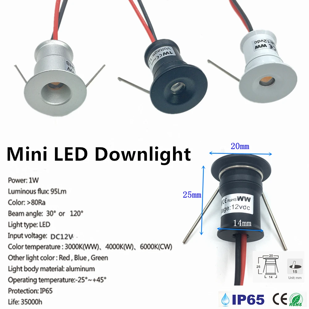 1W Mini Spotlight IP65 15mm Recessed Spot Leds Lights 12V Ceiling Downlight Stair Cabinet Spots Lamp with Transformer
