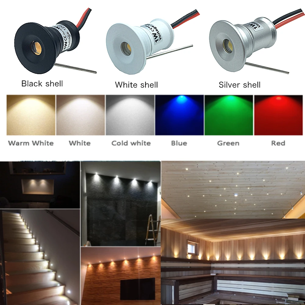 1W Mini Spotlight IP65 15mm Recessed Spot Leds Lights 12V Ceiling Downlight Stair Cabinet Spots Lamp with Transformer