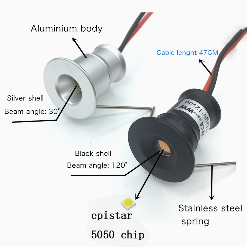 1W Mini Spotlight IP65 15mm Recessed Spot Leds Lights 12V Ceiling Downlight Stair Cabinet Spots Lamp with Transformer