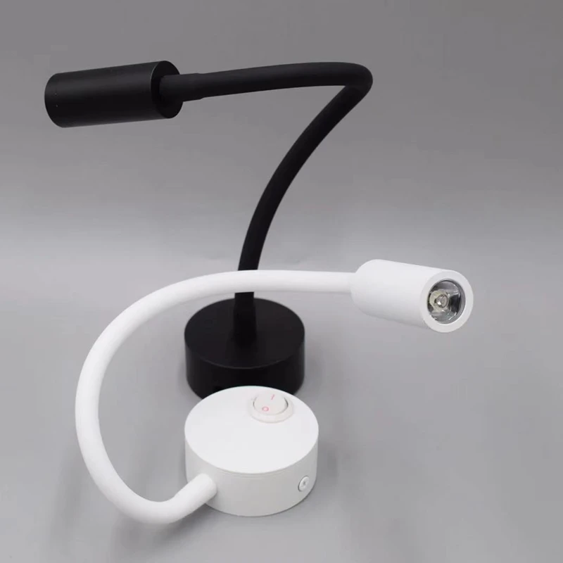 LED Flexible Hose Wall Lamp 1W 3W Book Reading Study Bedside Light Hotel Headboard Flexible Gooseneck Mini Spotlight With Switch