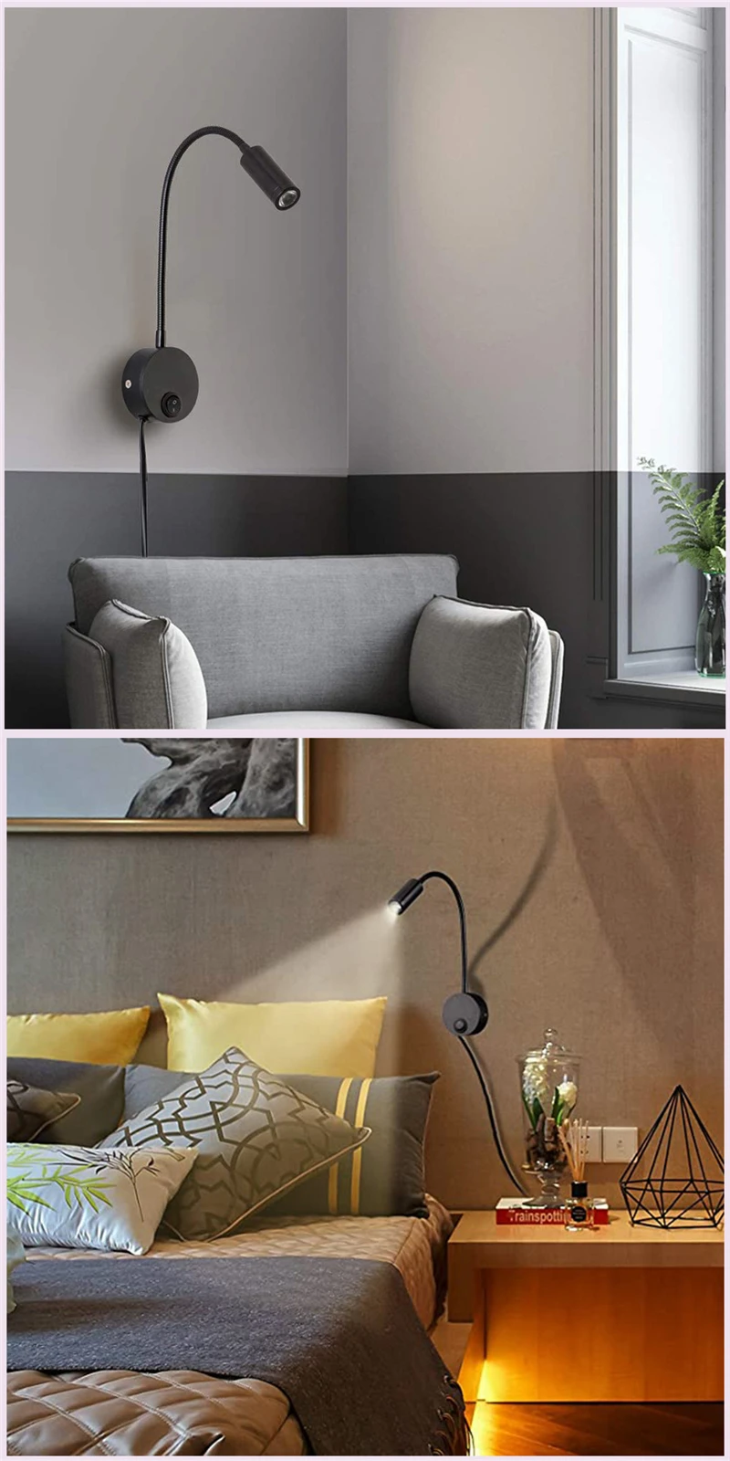 LED Flexible Hose Wall Lamp 1W 3W Book Reading Study Bedside Light Hotel Headboard Flexible Gooseneck Mini Spotlight With Switch