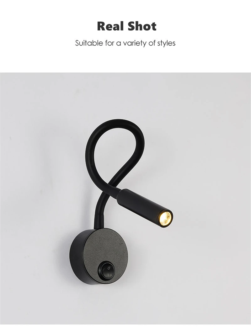 LED Flexible Hose Wall Lamp 1W 3W Book Reading Study Bedside Light Hotel Headboard Flexible Gooseneck Mini Spotlight With Switch
