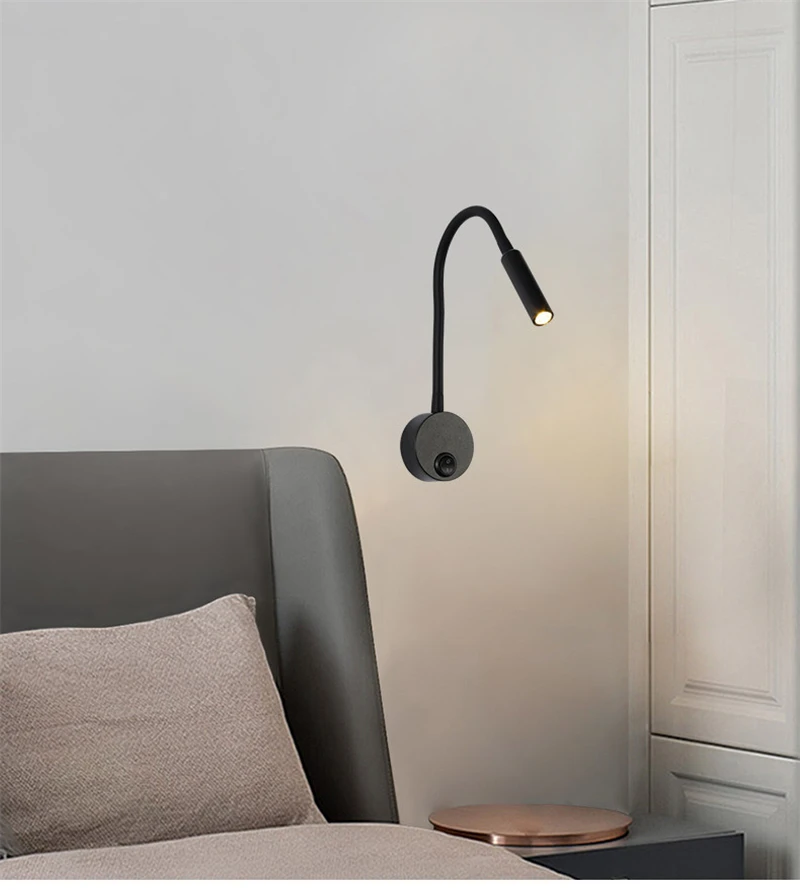 LED Flexible Hose Wall Lamp 1W 3W Book Reading Study Bedside Light Hotel Headboard Flexible Gooseneck Mini Spotlight With Switch