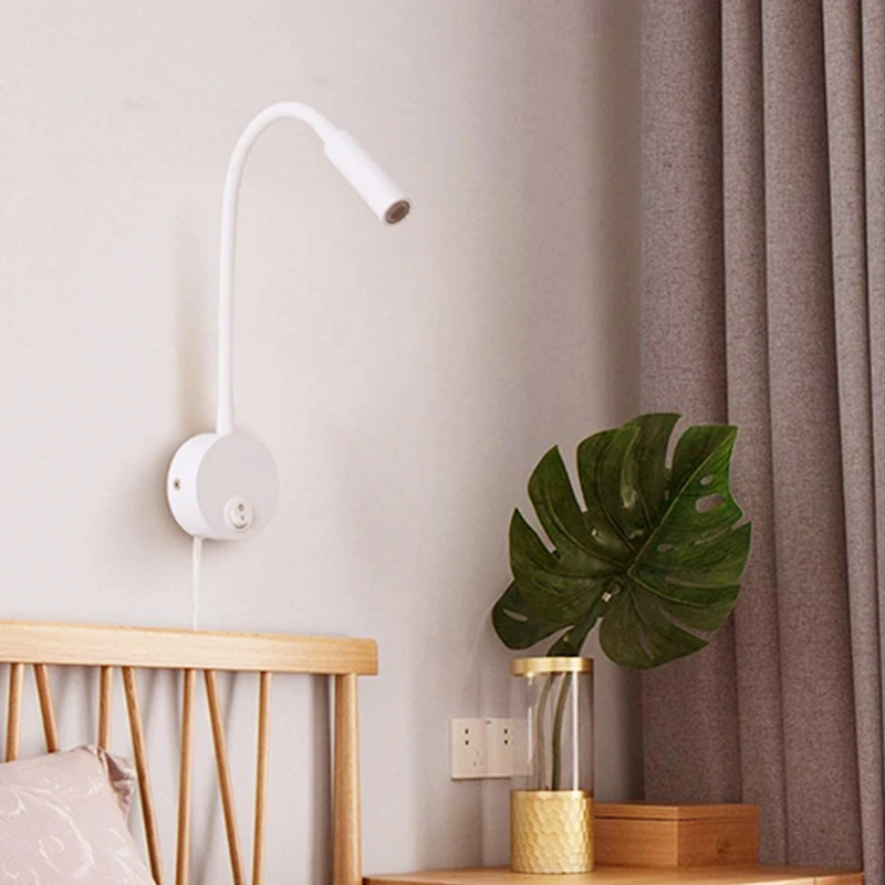 LED Flexible Hose Wall Lamp 1W 3W Book Reading Study Bedside Light Hotel Headboard Flexible Gooseneck Mini Spotlight With Switch