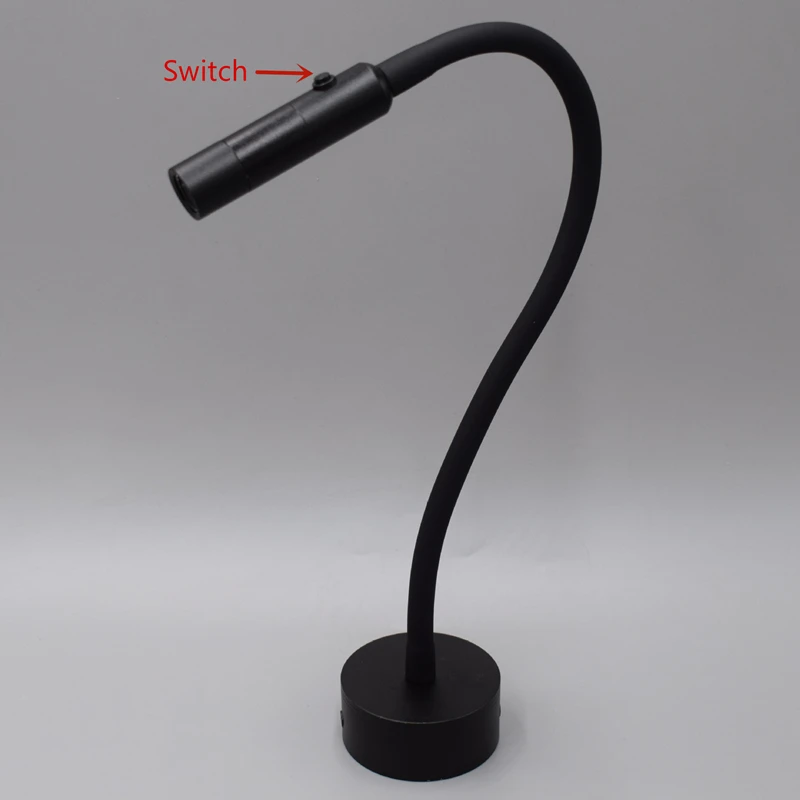 LED Flexible Hose Wall Lamp 1W 3W Book Reading Study Bedside Light Hotel Headboard Flexible Gooseneck Mini Spotlight With Switch