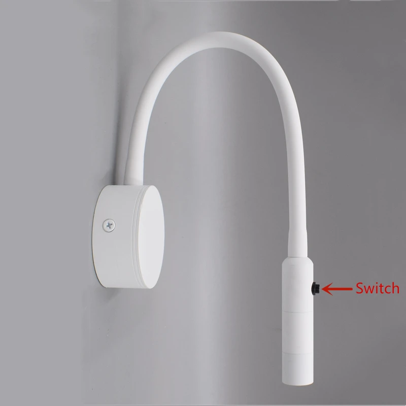 LED Flexible Hose Wall Lamp 1W 3W Book Reading Study Bedside Light Hotel Headboard Flexible Gooseneck Mini Spotlight With Switch