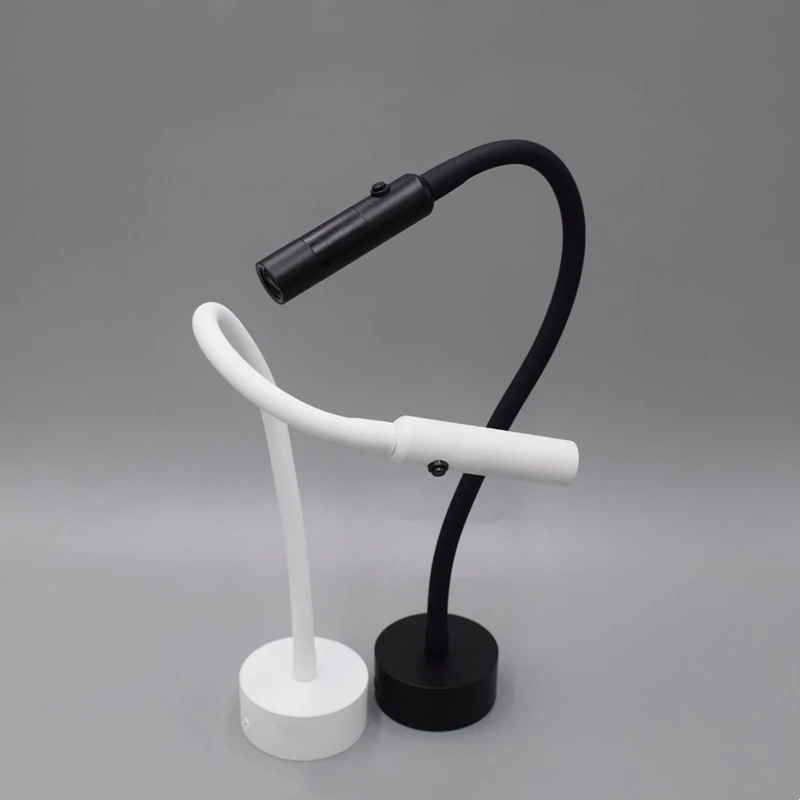 LED Flexible Hose Wall Lamp 1W 3W Book Reading Study Bedside Light Hotel Headboard Flexible Gooseneck Mini Spotlight With Switch