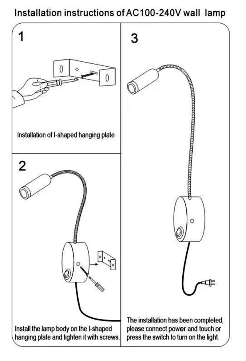 LED Flexible Hose Wall Lamp 1W 3W Book Reading Study Bedside Light Hotel Headboard Flexible Gooseneck Mini Spotlight With Switch
