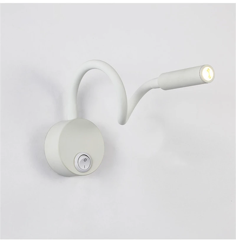 LED Flexible Hose Wall Lamp 1W 3W Book Reading Study Bedside Light Hotel Headboard Flexible Gooseneck Mini Spotlight With Switch
