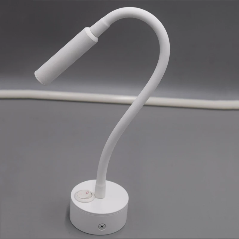 LED Flexible Hose Wall Lamp 1W 3W Book Reading Study Bedside Light Hotel Headboard Flexible Gooseneck Mini Spotlight With Switch