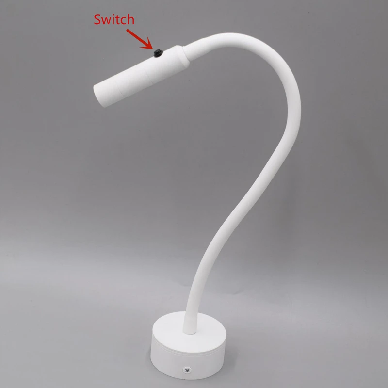 LED Flexible Hose Wall Lamp 1W 3W Book Reading Study Bedside Light Hotel Headboard Flexible Gooseneck Mini Spotlight With Switch